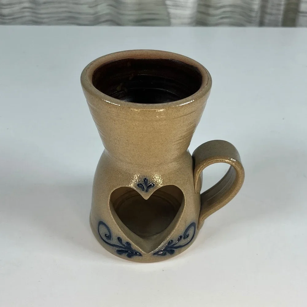 Maple City Pottery Wax Warmer Tan Heart Cutout Stoneware 6